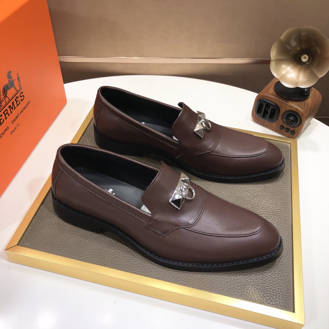 Hermes Men's Formal Leather Loafers Dress Shoes - Brown, Sizes 38-44 4 i1639677181 4182 2