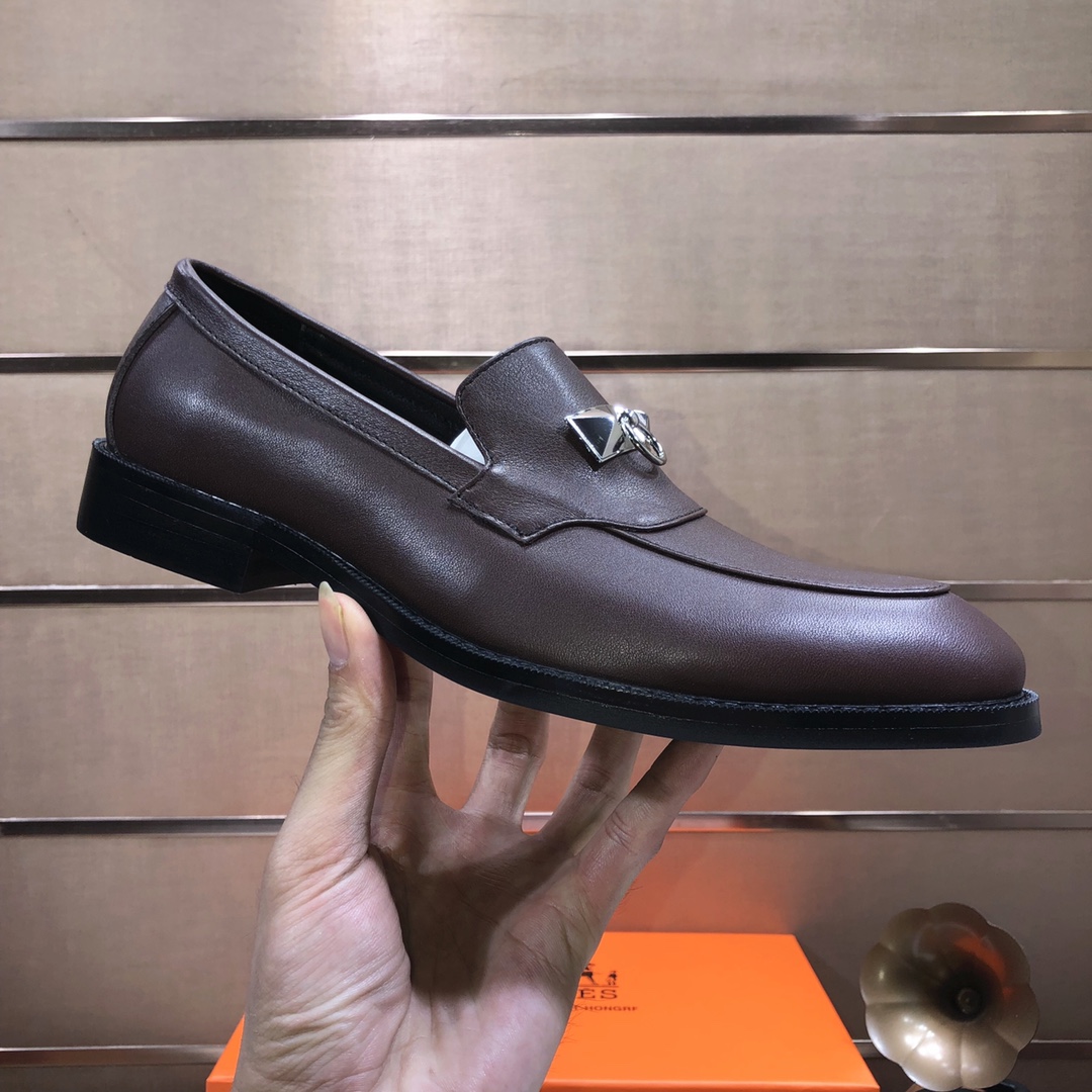 Hermes Men's Formal Leather Loafers Dress Shoes - Brown, Sizes 38-44 7 i1639677181 4439 5