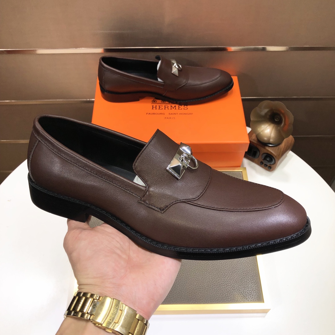 Hermes Men's Formal Leather Loafers Dress Shoes - Brown, Sizes 38-44 5 i1639677181 61 3