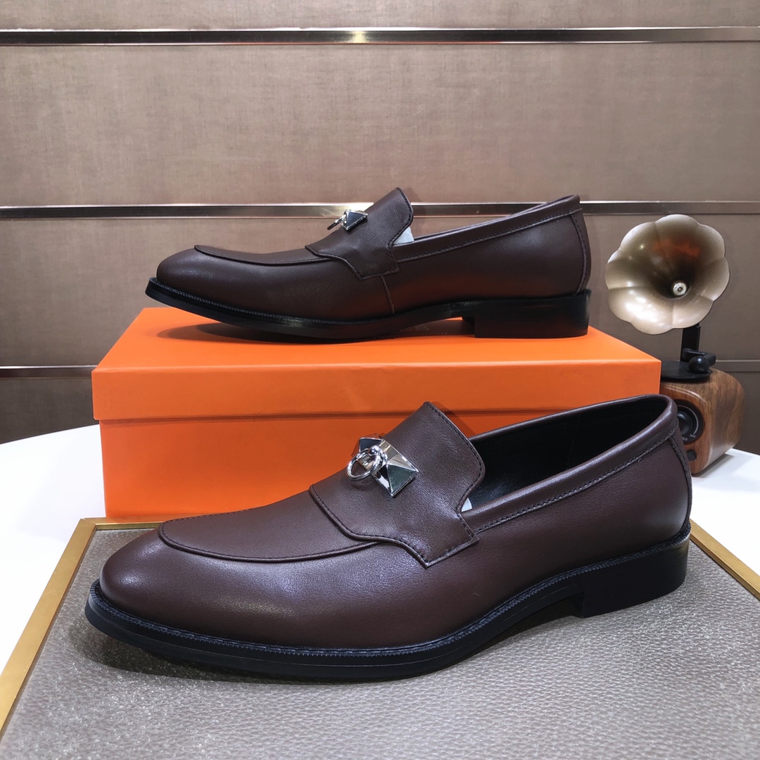 Hermes Men's Formal Leather Loafers Dress Shoes - Brown, Sizes 38-44 6 i1639677181 7353 4