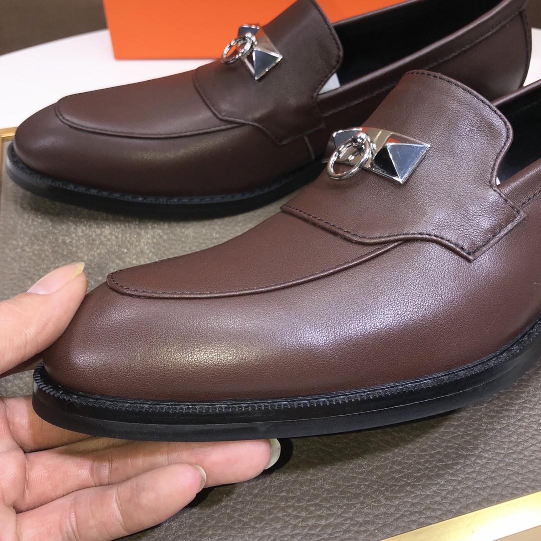 Hermes Men's Formal Leather Loafers Dress Shoes - Brown, Sizes 38-44 8 i1639677181 8850 6