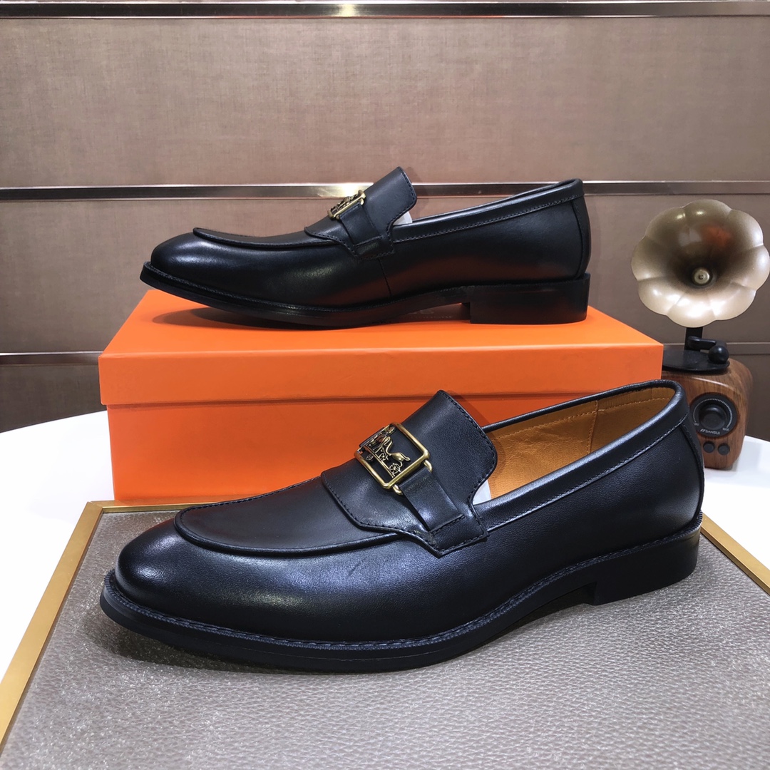 Hermes Men's Black Leather Loafers with Gold-Tone Hardware, Sizes 38-44 5 i1639677205 2161 3
