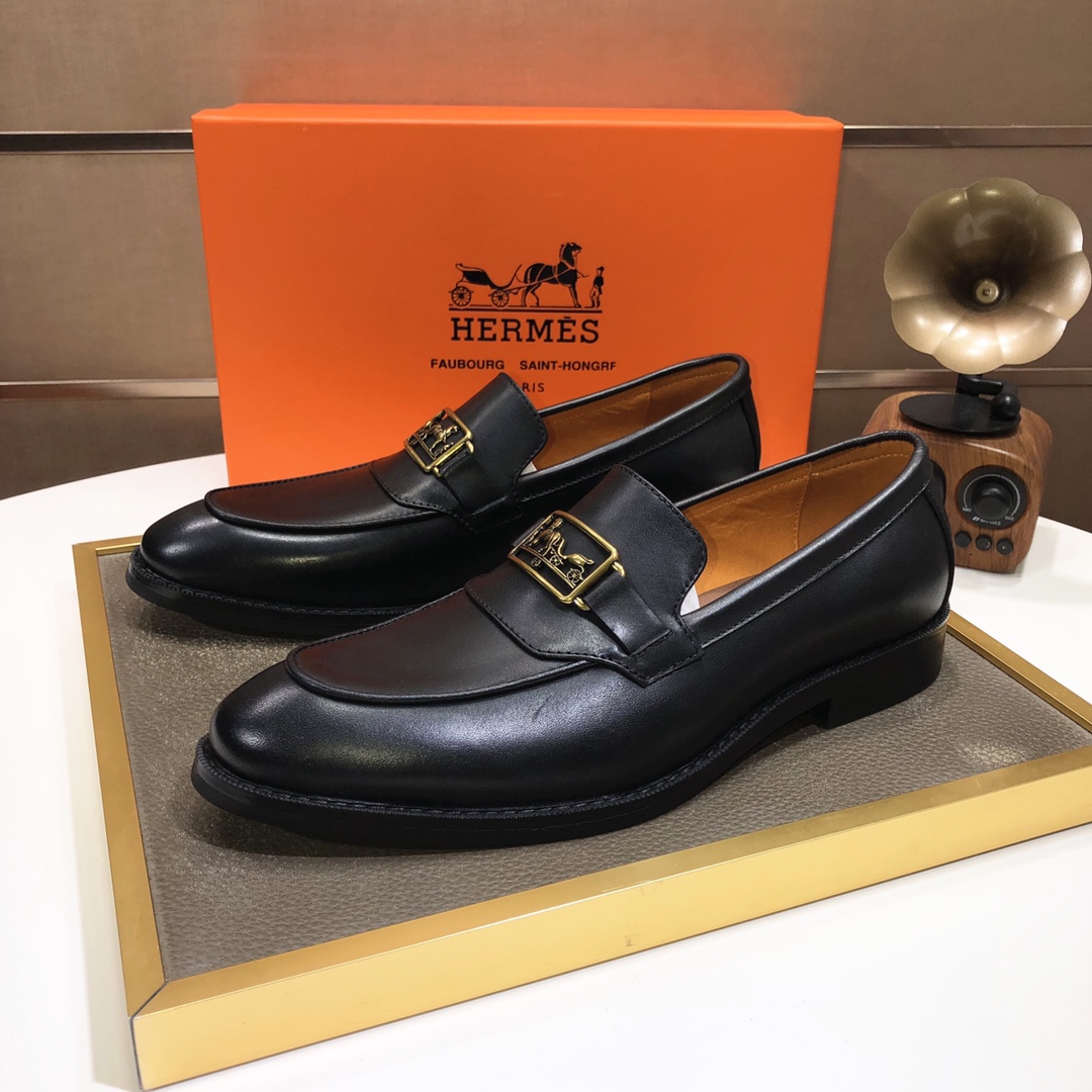 Hermes Men's Black Leather Loafers with Gold-Tone Hardware, Sizes 38-44 3 i1639677205 2366 1