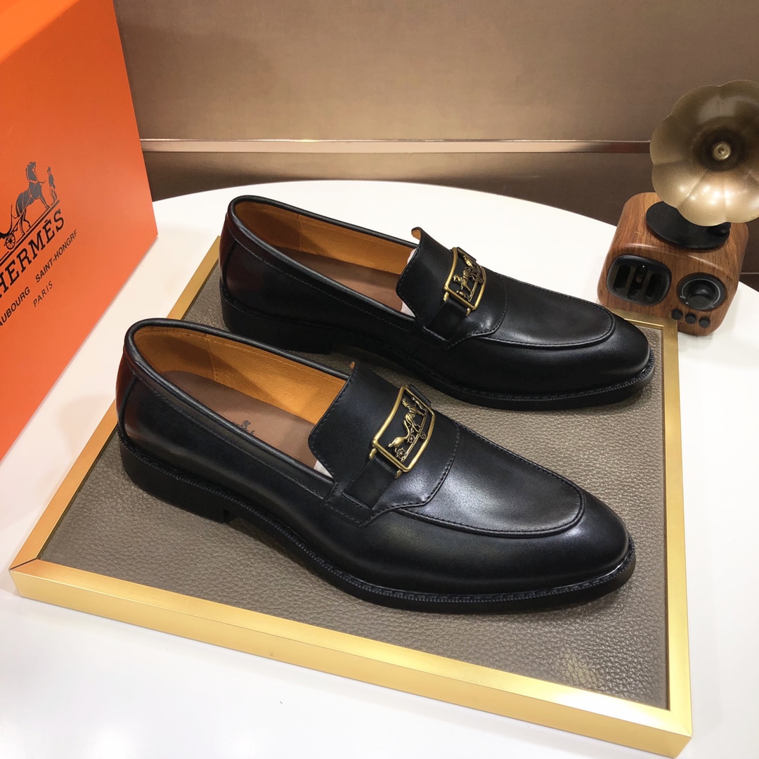 Hermes Men's Black Leather Loafers with Gold-Tone Hardware, Sizes 38-44 4 i1639677205 3809 2