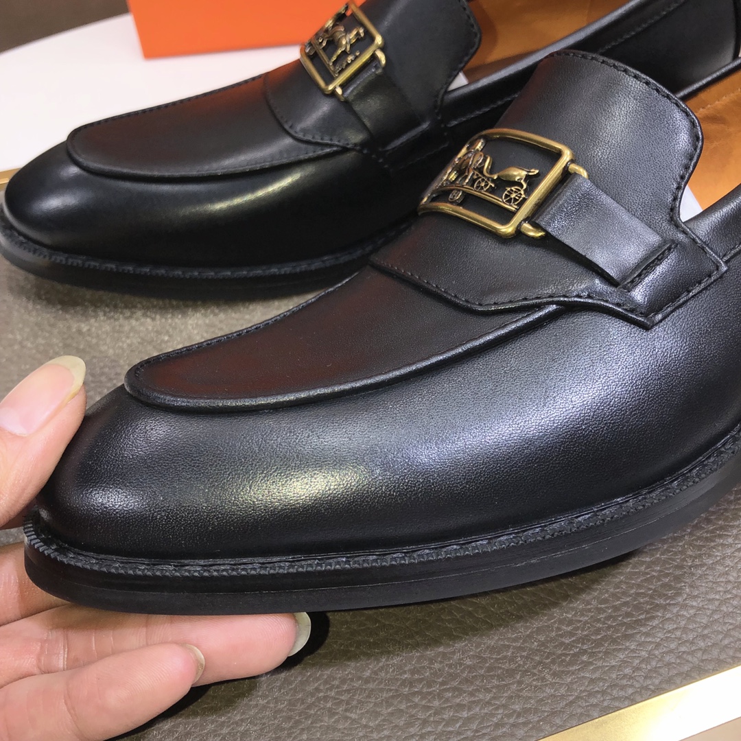 Hermes Men's Black Leather Loafers with Gold-Tone Hardware, Sizes 38-44 8 i1639677205 3875 6