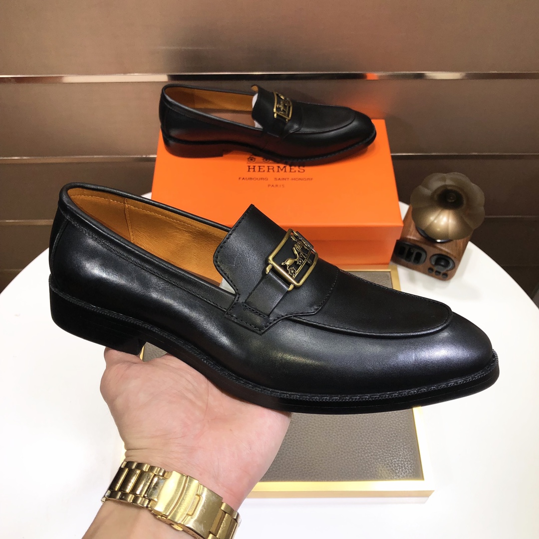 Hermes Men's Black Leather Loafers with Gold-Tone Hardware, Sizes 38-44 6 i1639677205 62 4