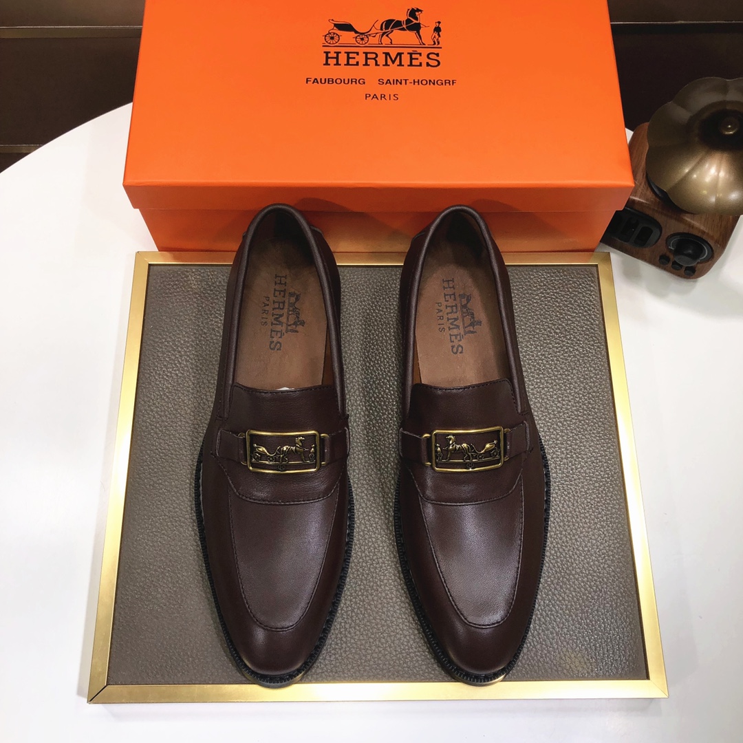 Hermes Men's Brown Leather Loafers with Horsebit Detail - Size 38-44 2 i1639677231 3999 0