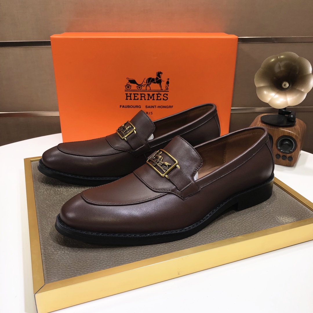 Hermes Men's Brown Leather Loafers with Horsebit Detail - Size 38-44 3 i1639677231 9548 1