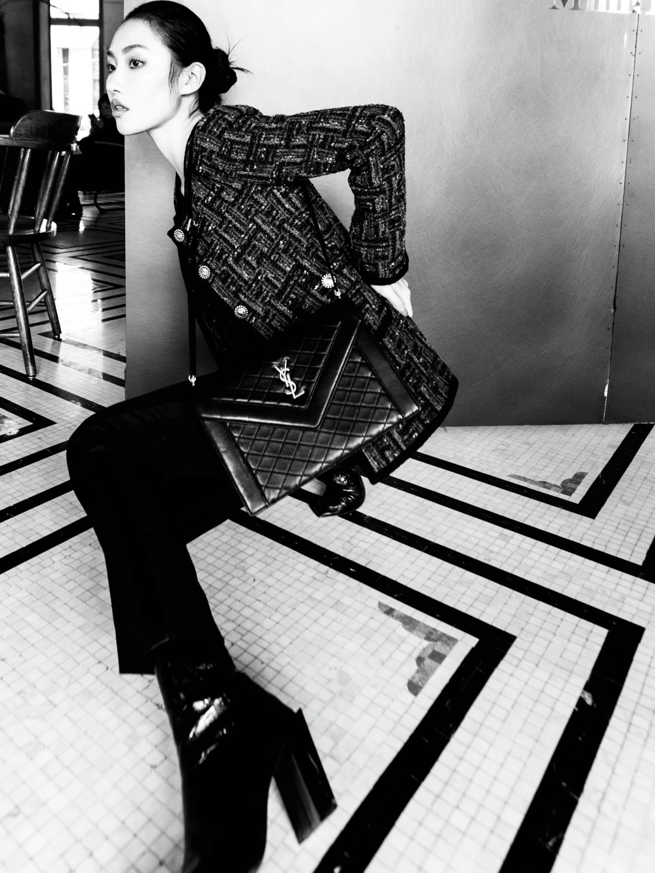 Saint laurent Ysl Gaby绗缝纹路信封斜挎包 668863黑色