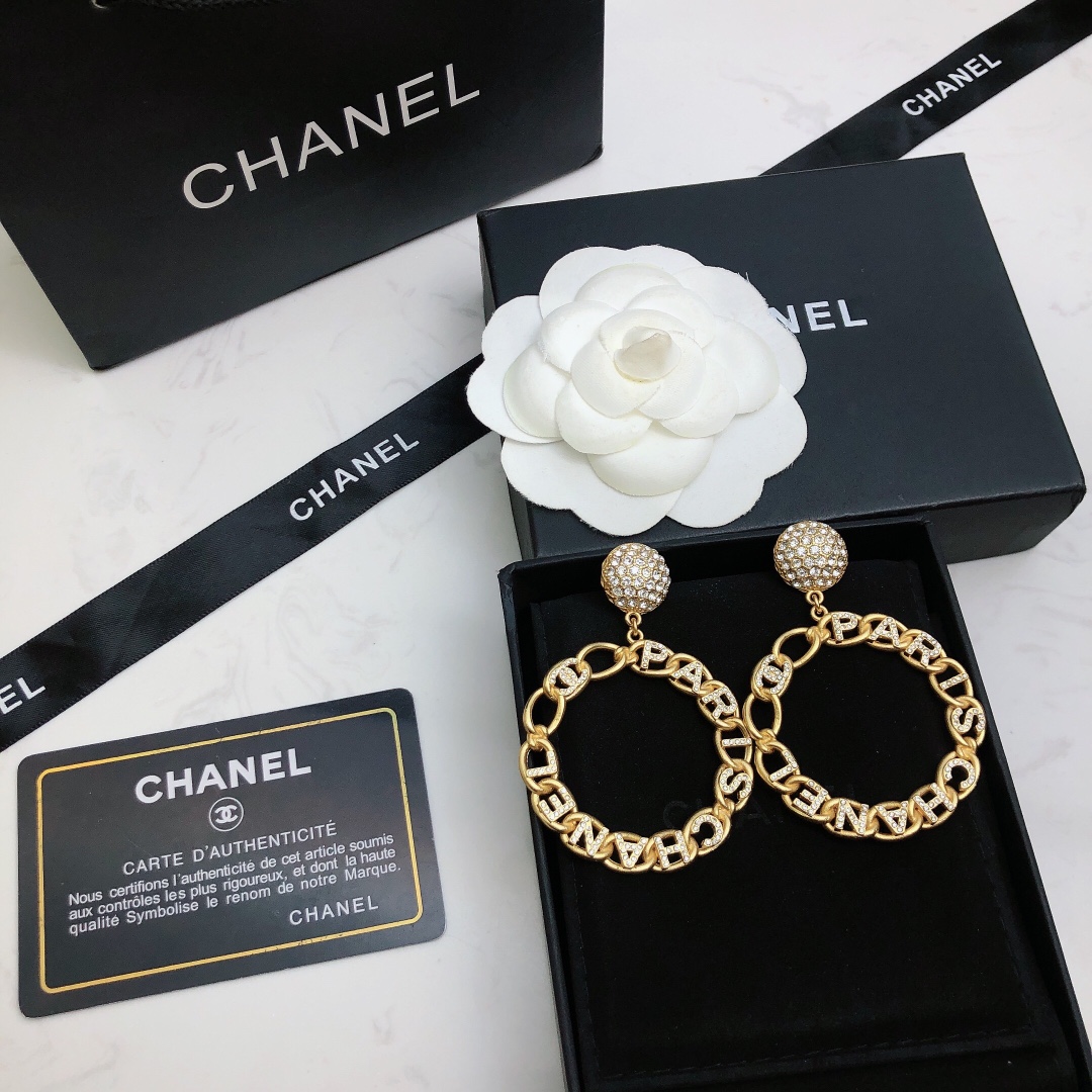 chanel gold braided chain hoop earrings