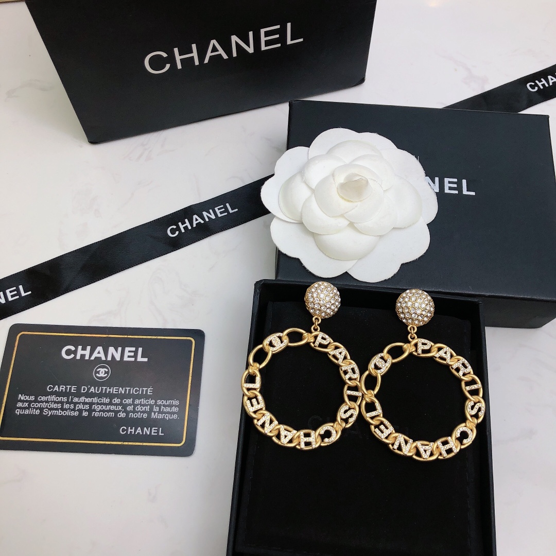 chanel gold braided chain hoop earrings