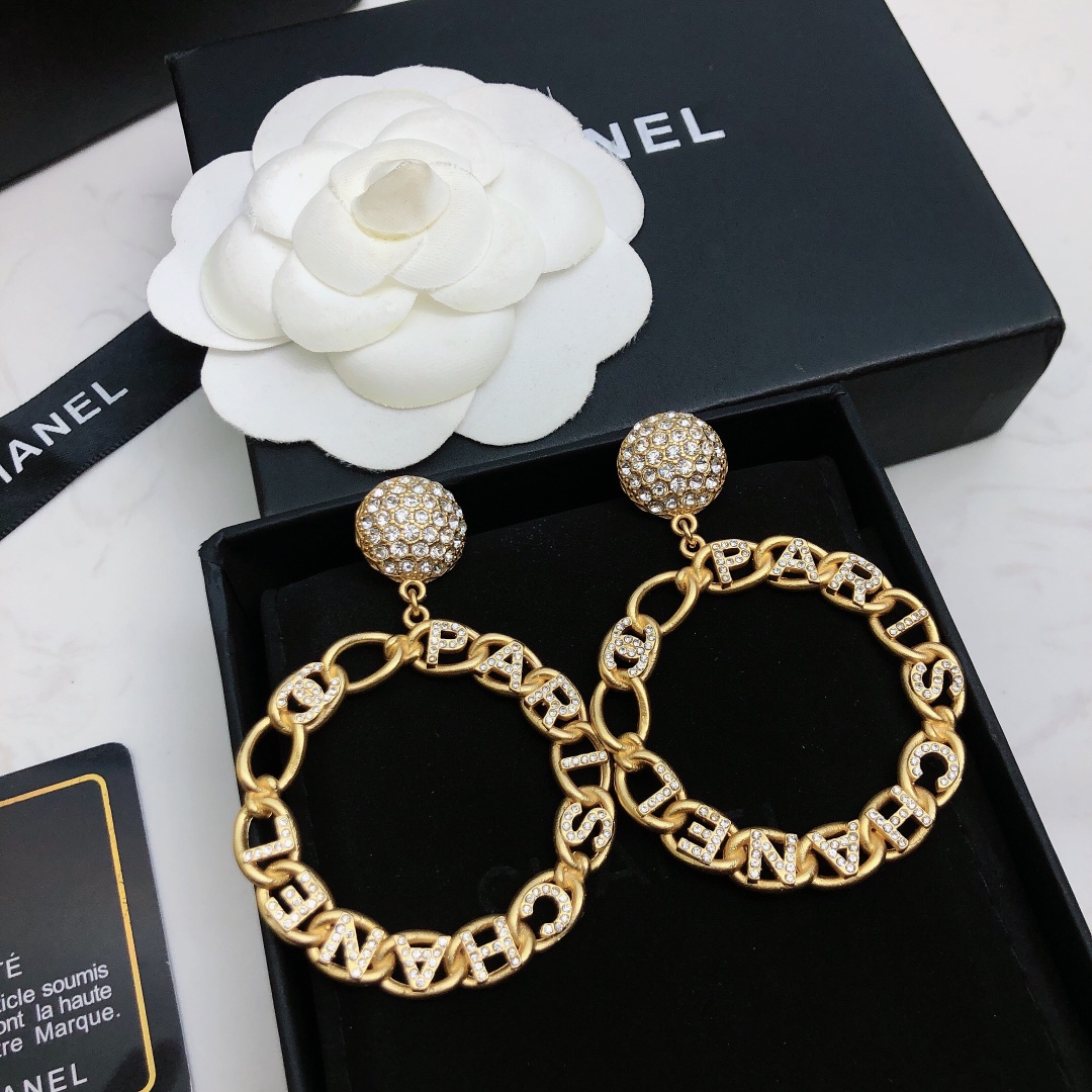 chanel gold braided chain hoop earrings