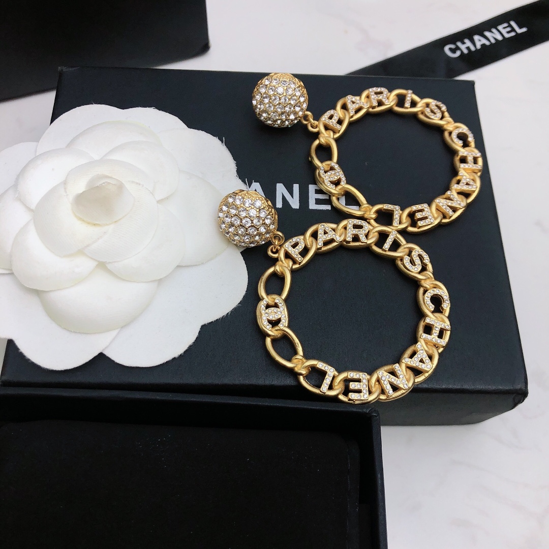 chanel gold braided chain hoop earrings