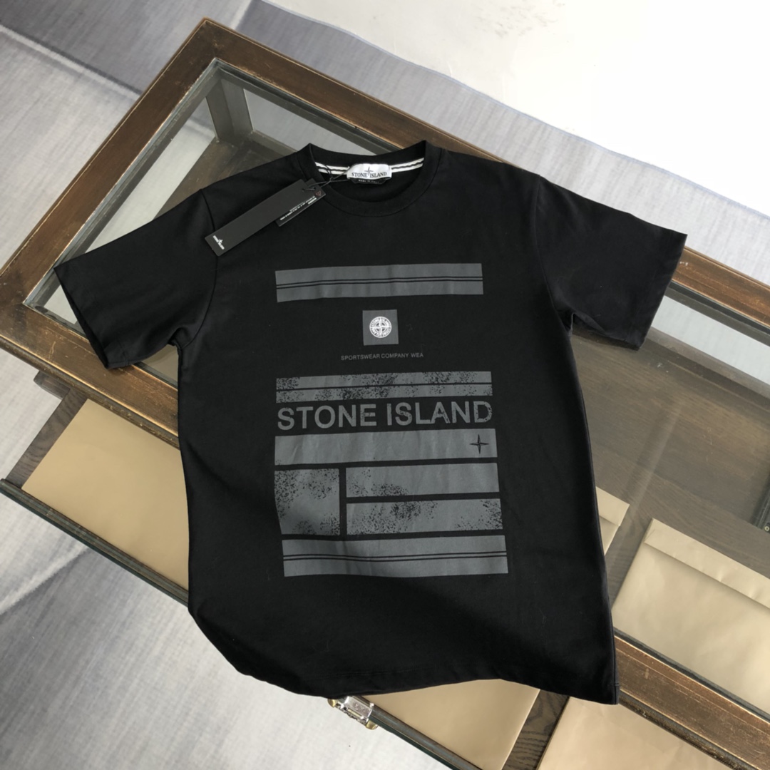 AAA Replica
 Stone Island Clothing T-Shirt Black Blue White Cotton Fashion Casual