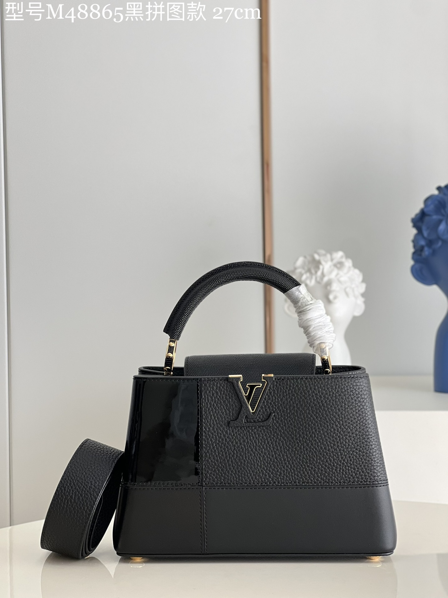 Louis Vuitton LV Capucines Bags Handbags Black Splicing Taurillon Cowhide Snake Skin M48865