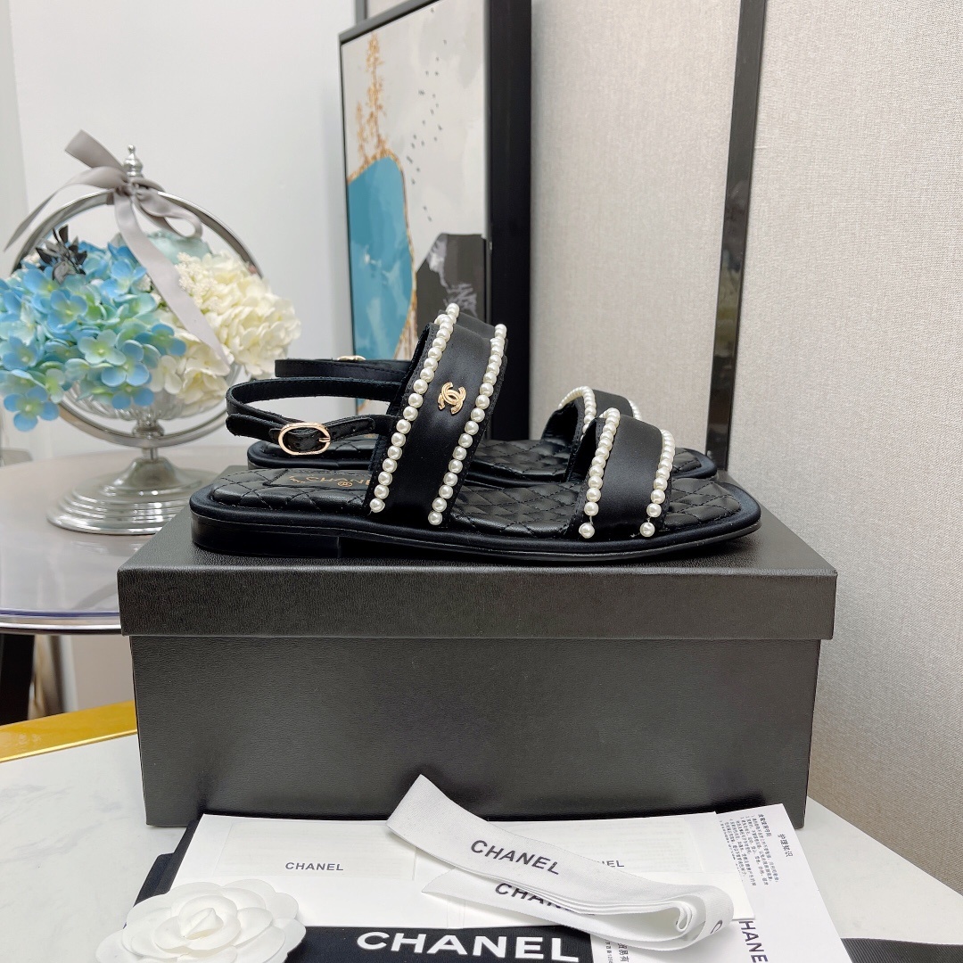 小香22春夏新款chane*珍珠平底