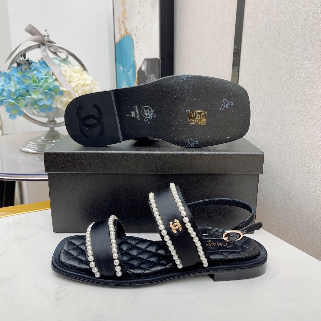 小香22春夏新款chane*珍珠平底