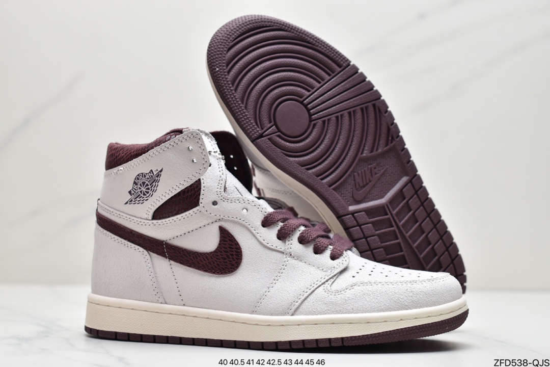 280  Maniére x Nike Air Jordan 1 Retro High OG ”White Sail/Maroon”AJ1代经典复古经典高帮百搭文化篮球鞋“帆白酒红蛇纹”DO7097-100