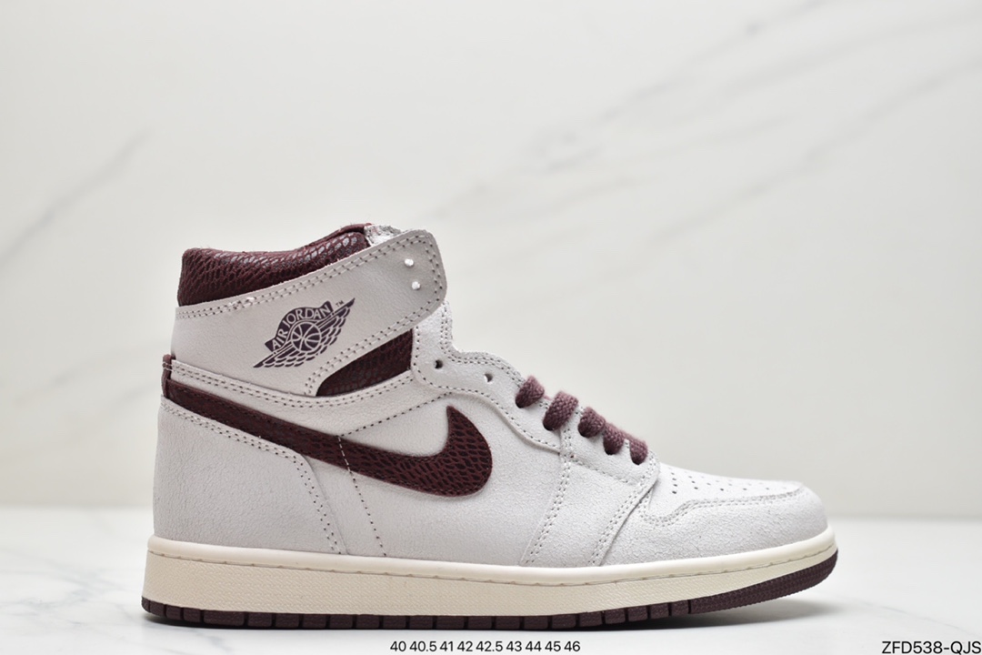 280  Maniére x Nike Air Jordan 1 Retro High OG ”White Sail/Maroon”AJ1代经典复古经典高帮百搭文化篮球鞋“帆白酒红蛇纹”DO7097-100