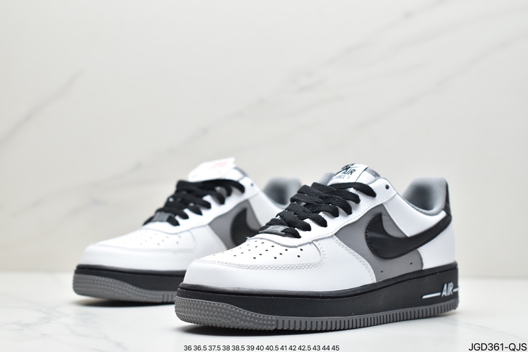 180 耐克Nike Air Force 1 Low 黑白灰拼接 空军一号低帮百搭休闲运动板鞋 553689-609