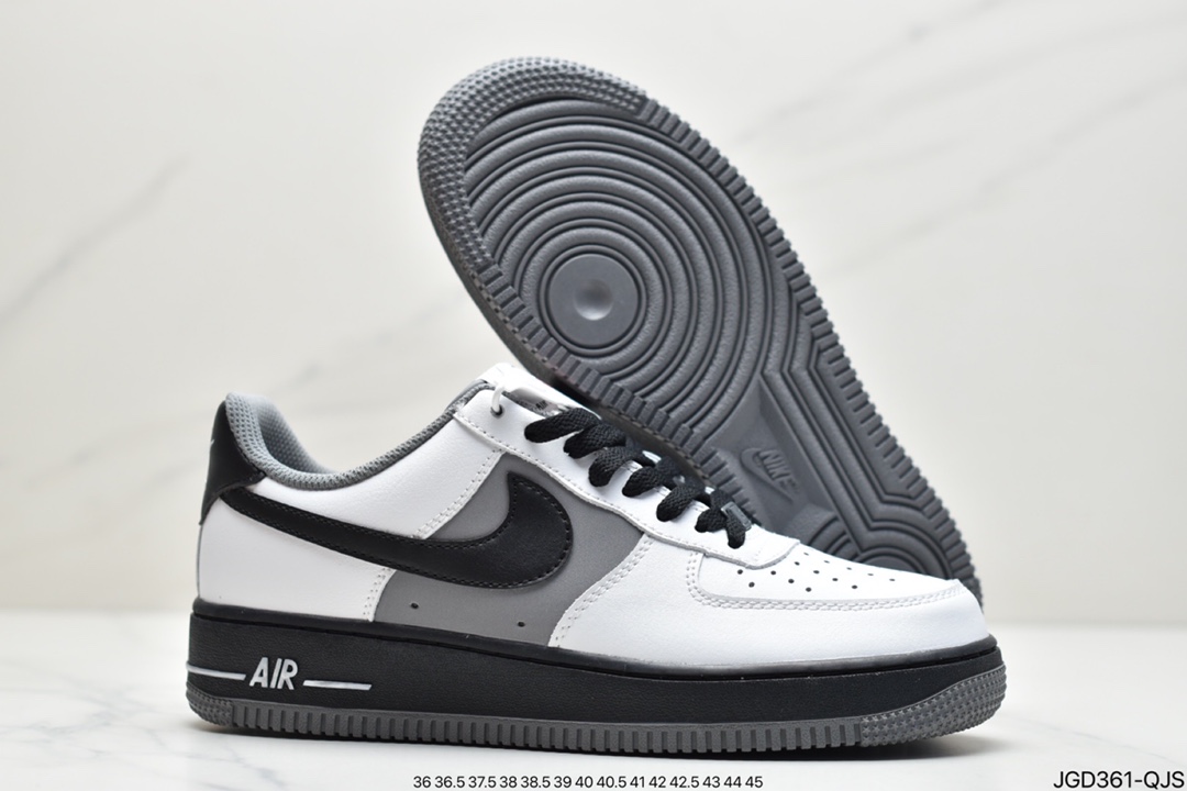 180 耐克Nike Air Force 1 Low 黑白灰拼接 空军一号低帮百搭休闲运动板鞋 553689-609
