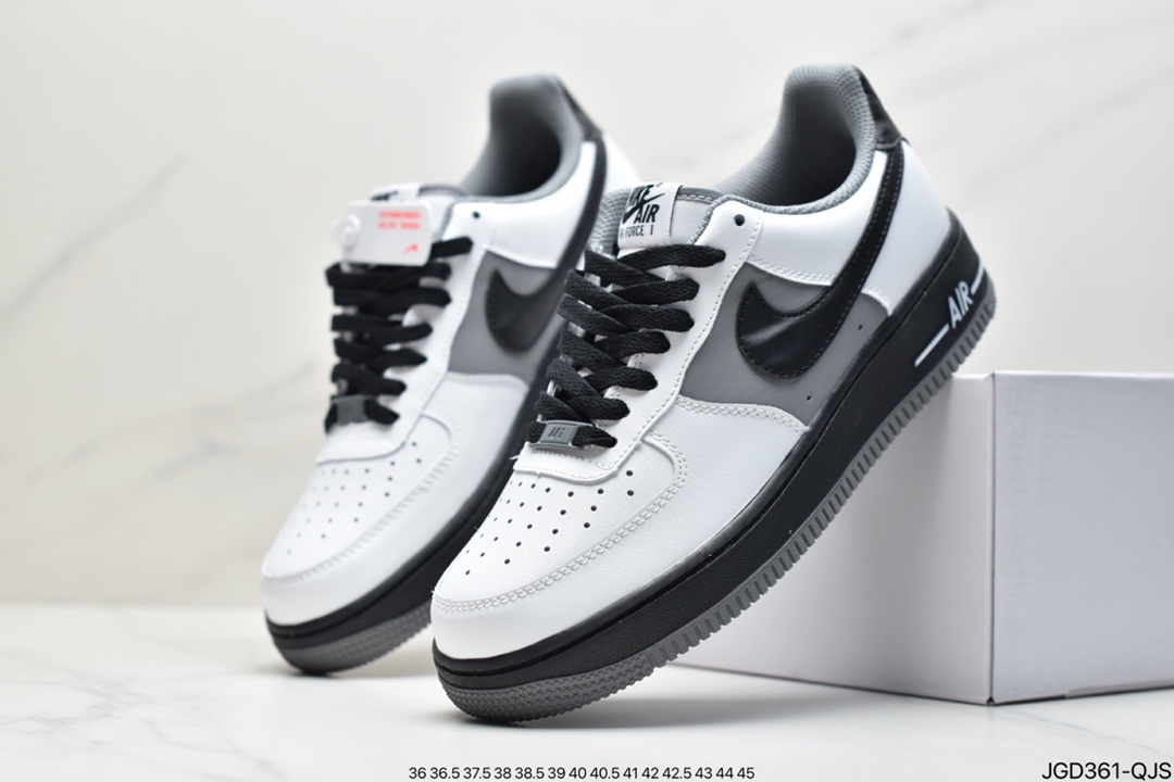 180 耐克Nike Air Force 1 Low 黑白灰拼接 空军一号低帮百搭休闲运动板鞋 553689-609
