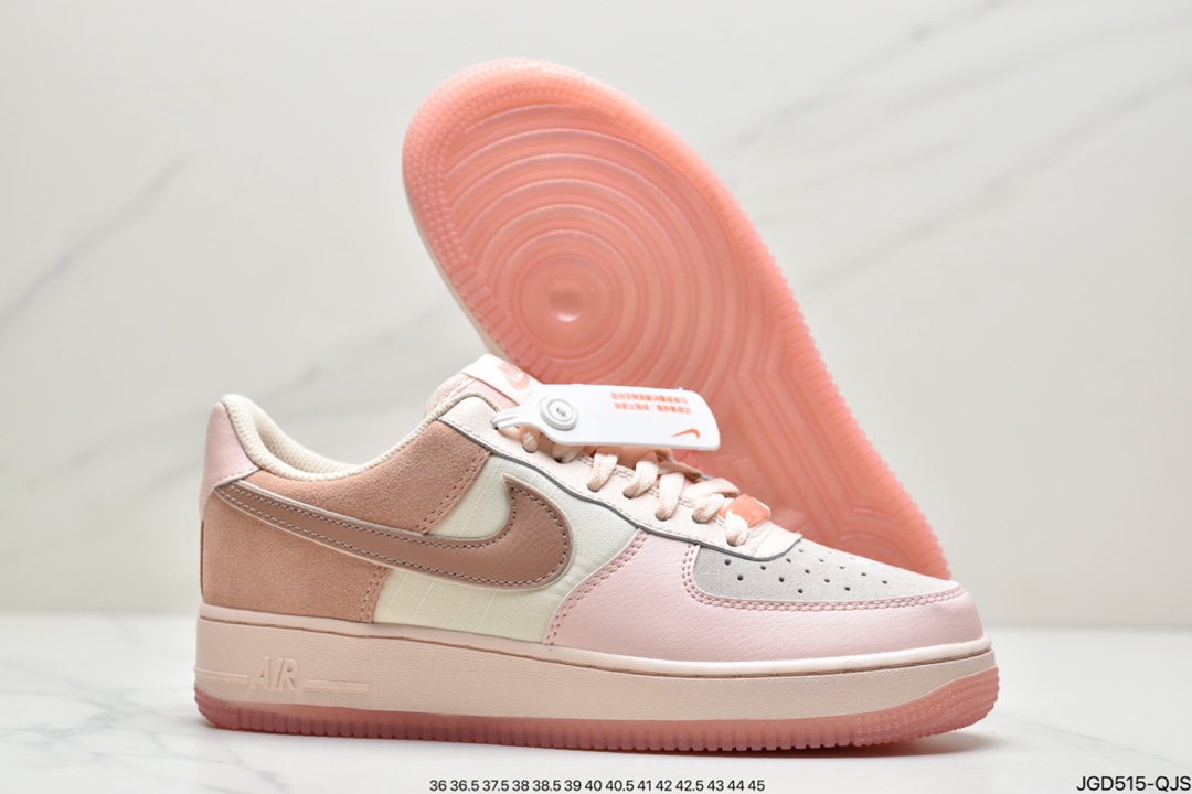 180 耐克 Nike Air Force 1 Low ’07 PRM 浅粉拼接 空军一号低帮百搭休闲运动板鞋 896185-603