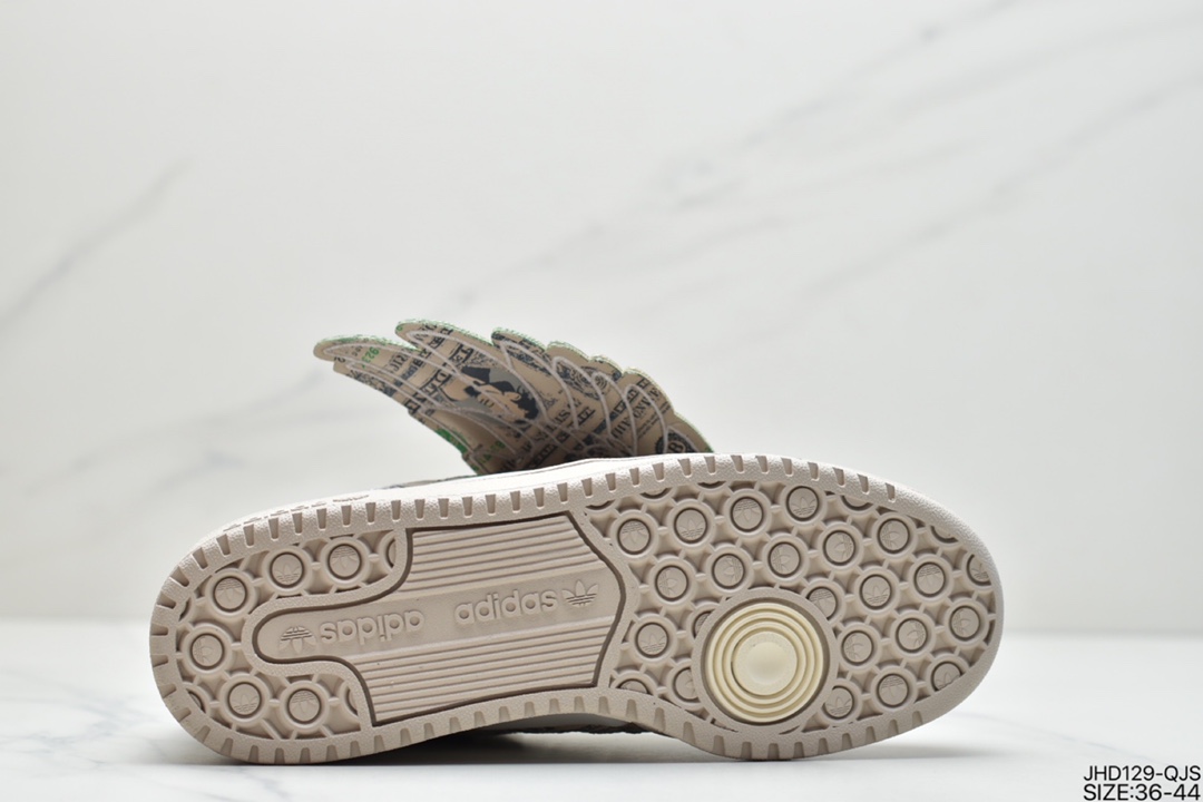 190 阿迪达斯adidas Forum Low JS 联名 米绿色满印纸钞翅膀低帮板鞋 GX6393