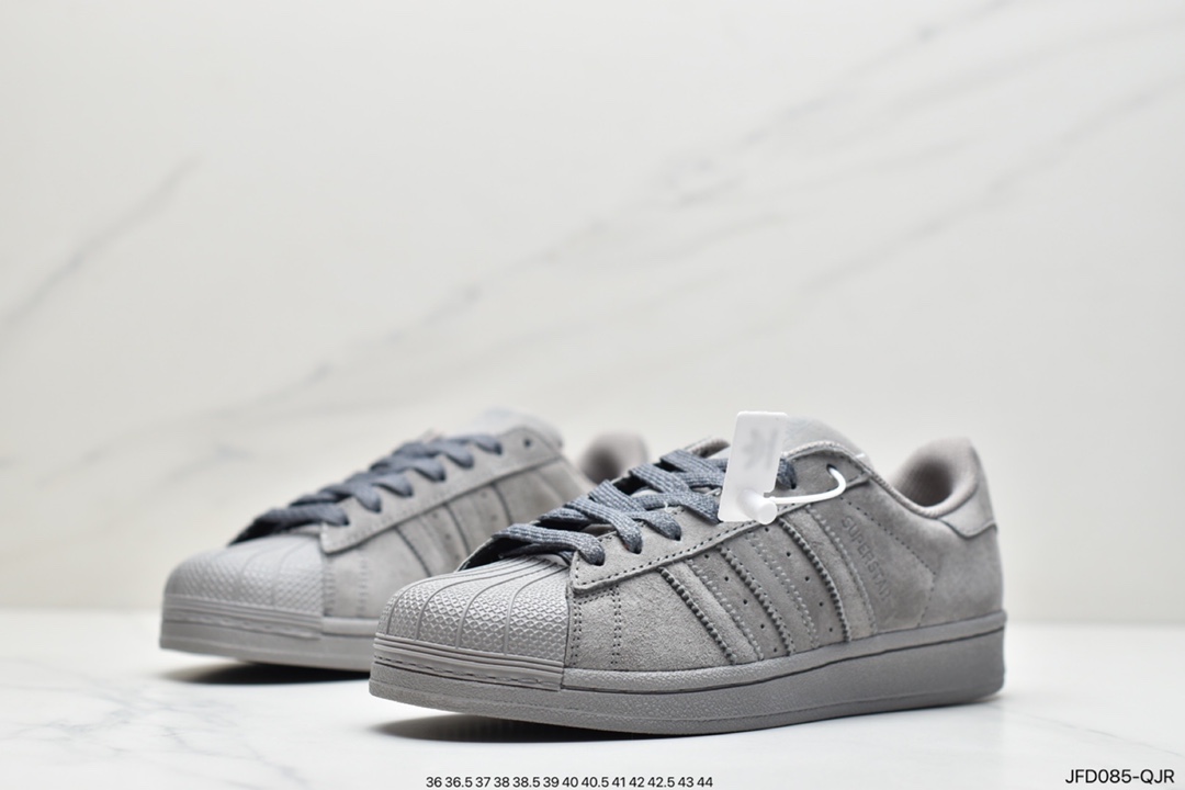 170 卫冕冠军Reigning Champ x Adidas superstar 贝壳头经典板鞋 麂皮浅灰暗灰 BS9558