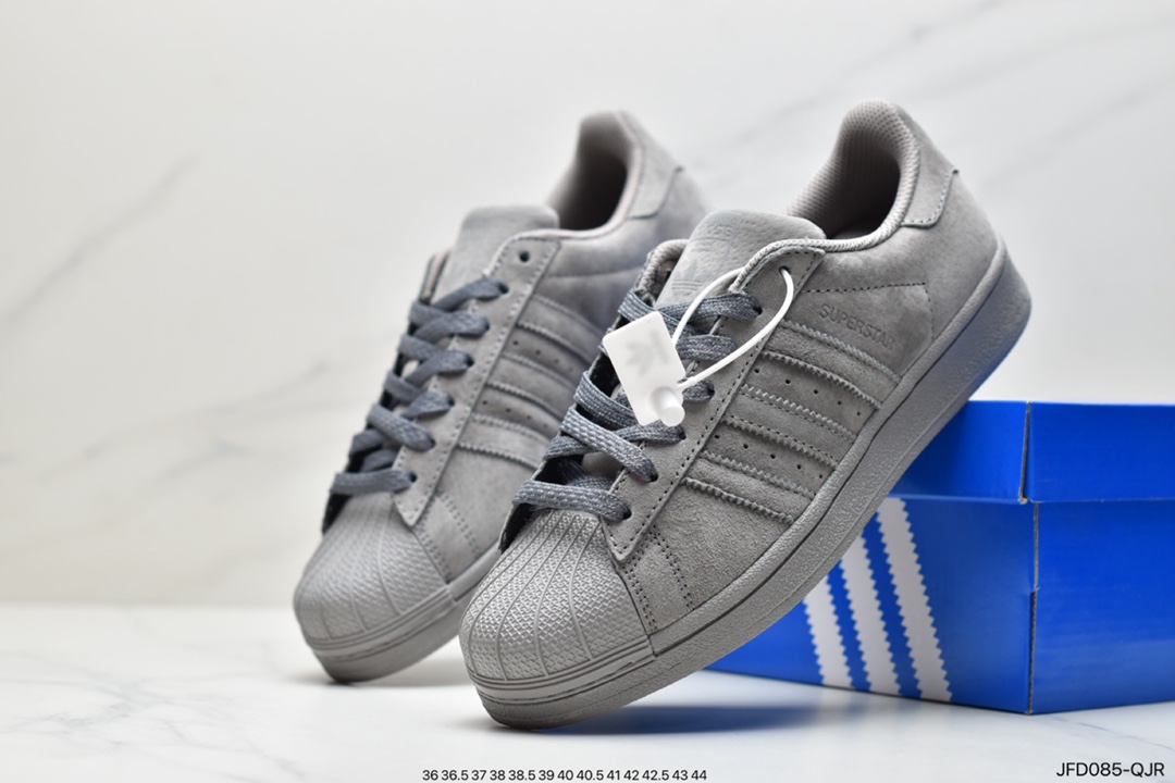 170 卫冕冠军Reigning Champ x Adidas superstar 贝壳头经典板鞋 麂皮浅灰暗灰 BS9558