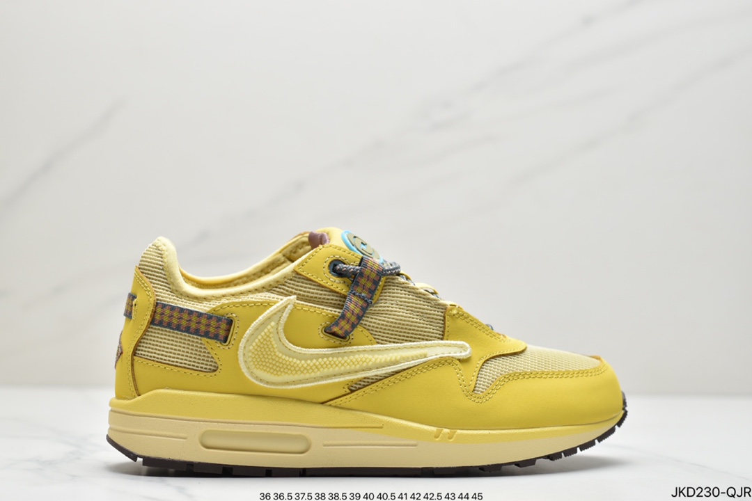 160 Travis Scott x Nike Air Max 1”Cactus Jack”改版款低帮复古百搭休闲运动慢跑鞋“深棕麦黄米倒钩”DO9392-200