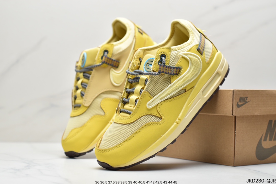 160 Travis Scott x Nike Air Max 1”Cactus Jack”改版款低帮复古百搭休闲运动慢跑鞋“深棕麦黄米倒钩”DO9392-200