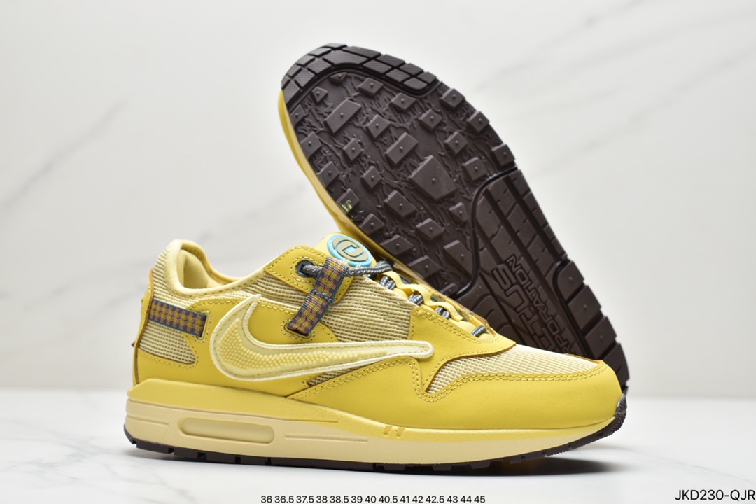 160 Travis Scott x Nike Air Max 1”Cactus Jack”改版款低帮复古百搭休闲运动慢跑鞋“深棕麦黄米倒钩”DO9392-200