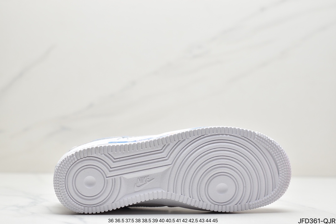 170 耐克Nike Air Force 1 07 LV8”White/Landscape Painting”空军一号经典低帮百搭休闲运动板鞋“皮革白蓝水彩涂鸦”DD8959-100