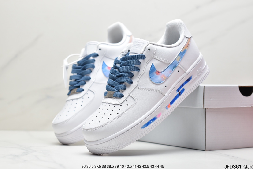 170 耐克Nike Air Force 1 07 LV8”White/Landscape Painting”空军一号经典低帮百搭休闲运动板鞋“皮革白蓝水彩涂鸦”DD8959-100