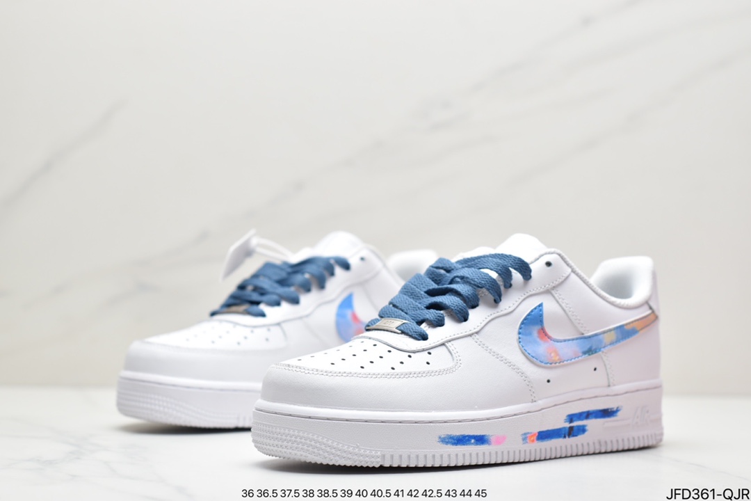 170 耐克Nike Air Force 1 07 LV8”White/Landscape Painting”空军一号经典低帮百搭休闲运动板鞋“皮革白蓝水彩涂鸦”DD8959-100