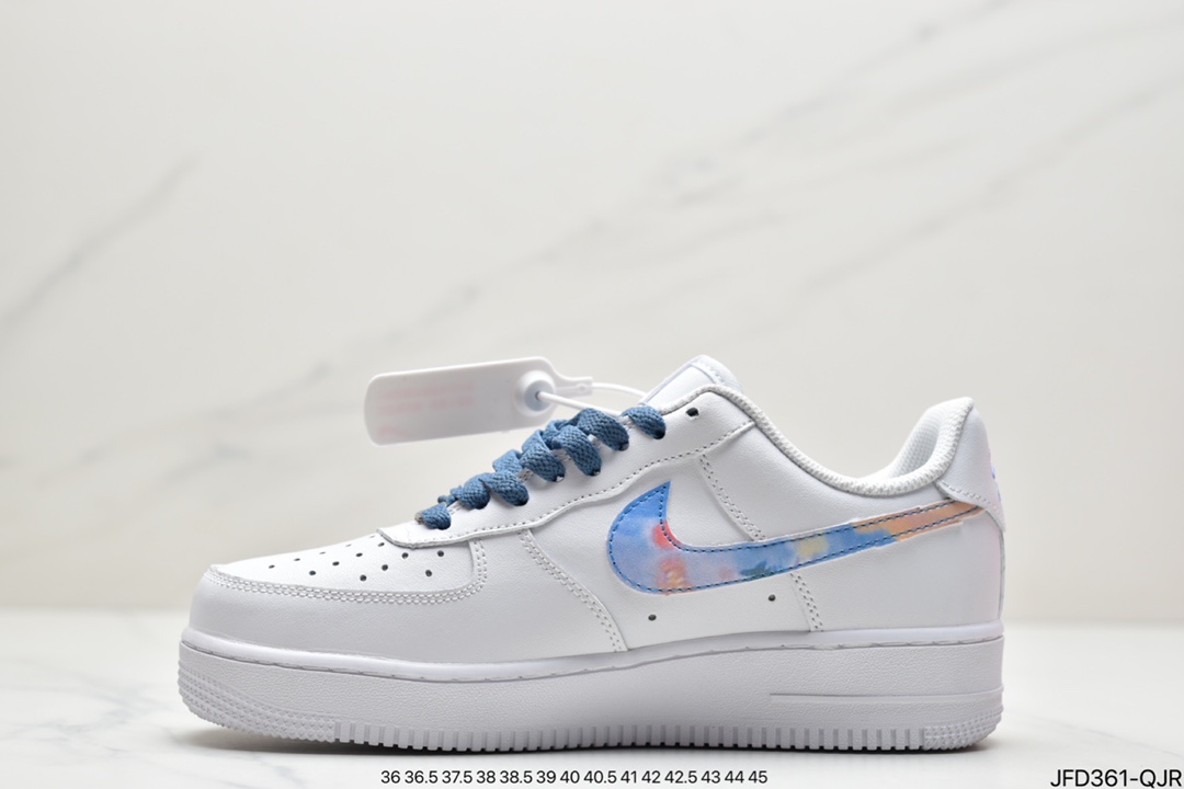 170 耐克Nike Air Force 1 07 LV8”White/Landscape Painting”空军一号经典低帮百搭休闲运动板鞋“皮革白蓝水彩涂鸦”DD8959-100