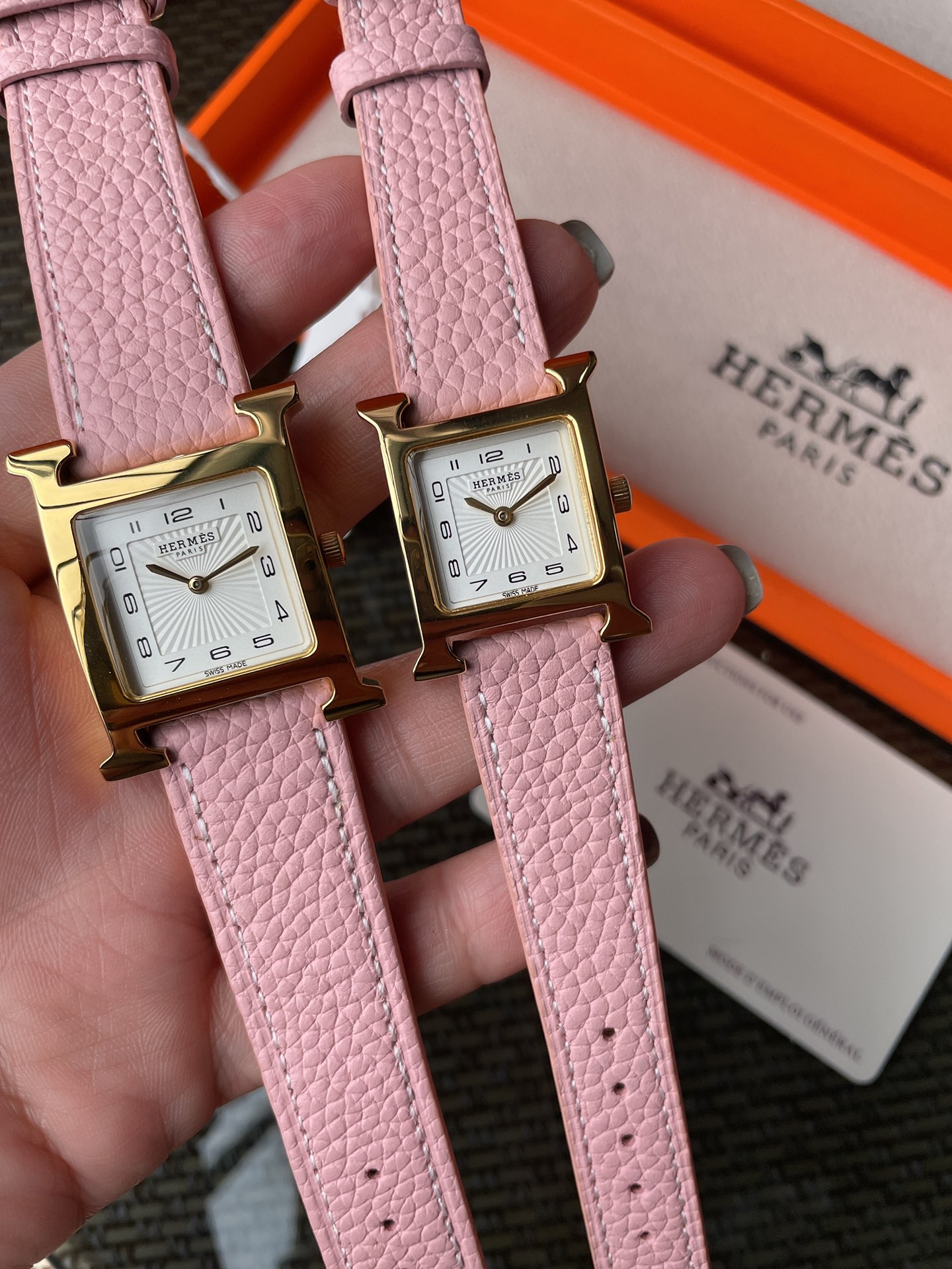 La mejor imitación definitiva
 Hermes Reloj Rosa Blanco Piel de vaca Cuero Quartz Movement Correas ternera