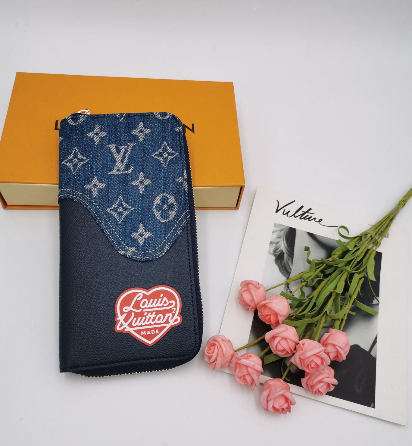 Premium leather long zipper wallet front
