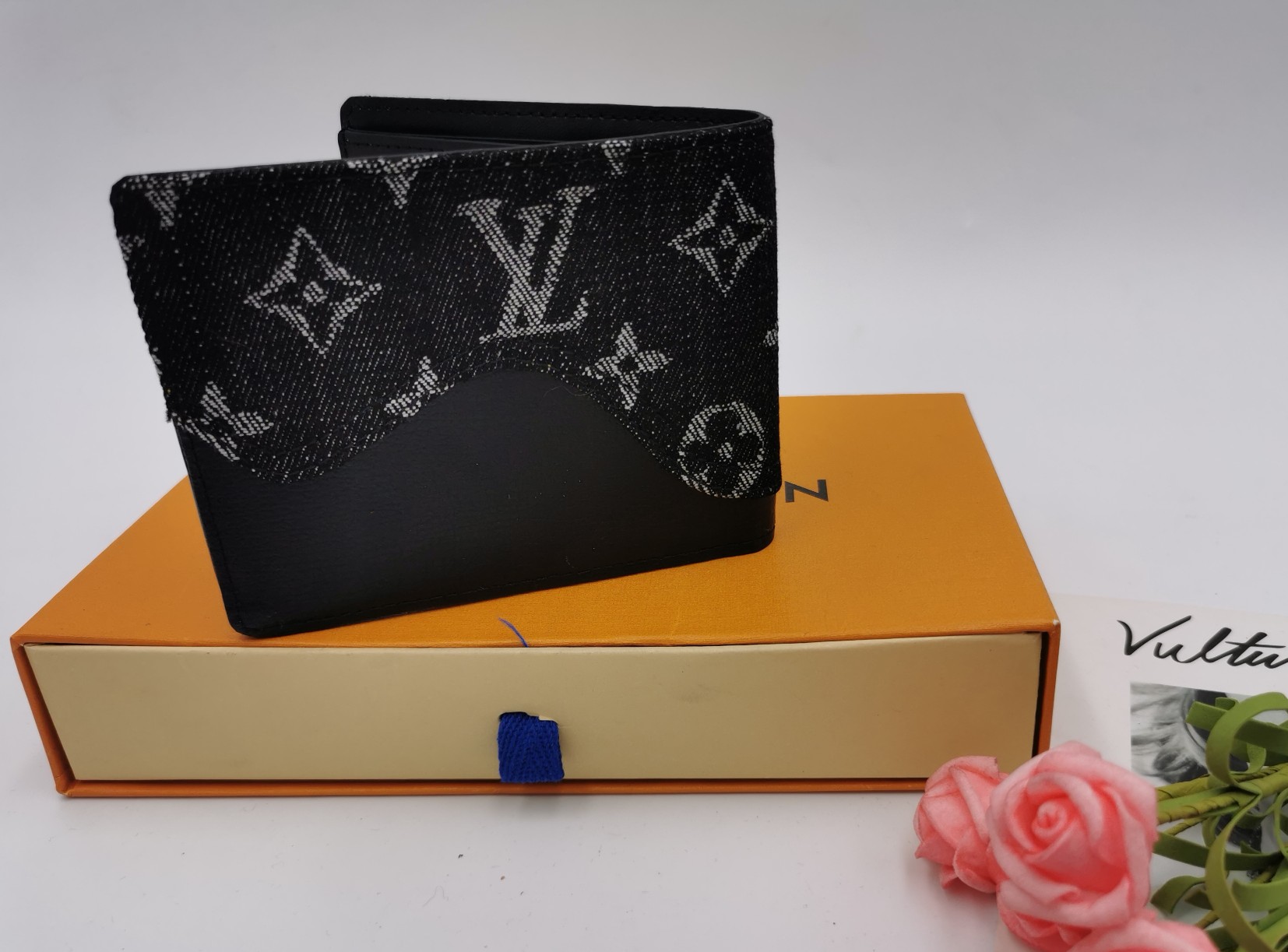 Close-up of leather bifold wallet texture