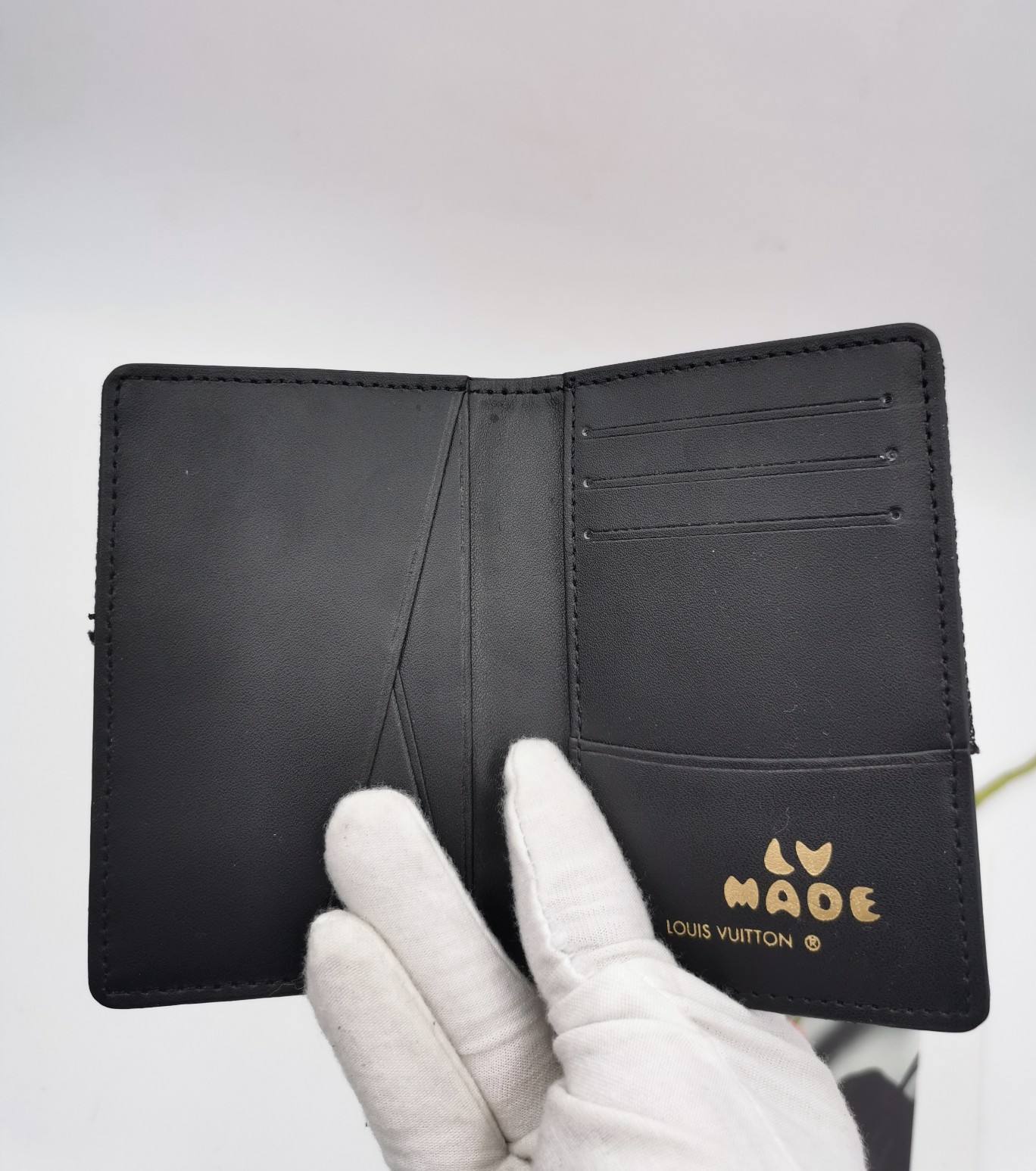 Interior view of a leather card holder