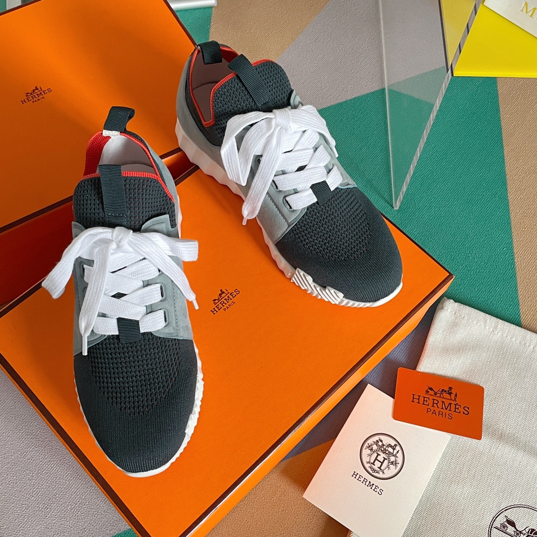 Hermes Zapatos Zapatillas deportivas Universal para hombres y mujeres Lona Chamois Piel de cabra Caucho oveja Tpu Casual