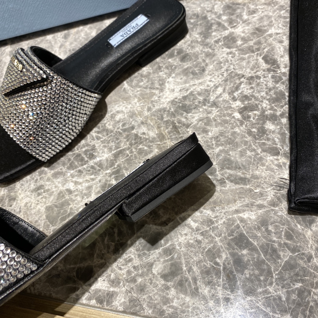 Top del mercado Prada/Prada 2022ss Full Diamonds Collection Brillantes zapatillas planas de punta cu