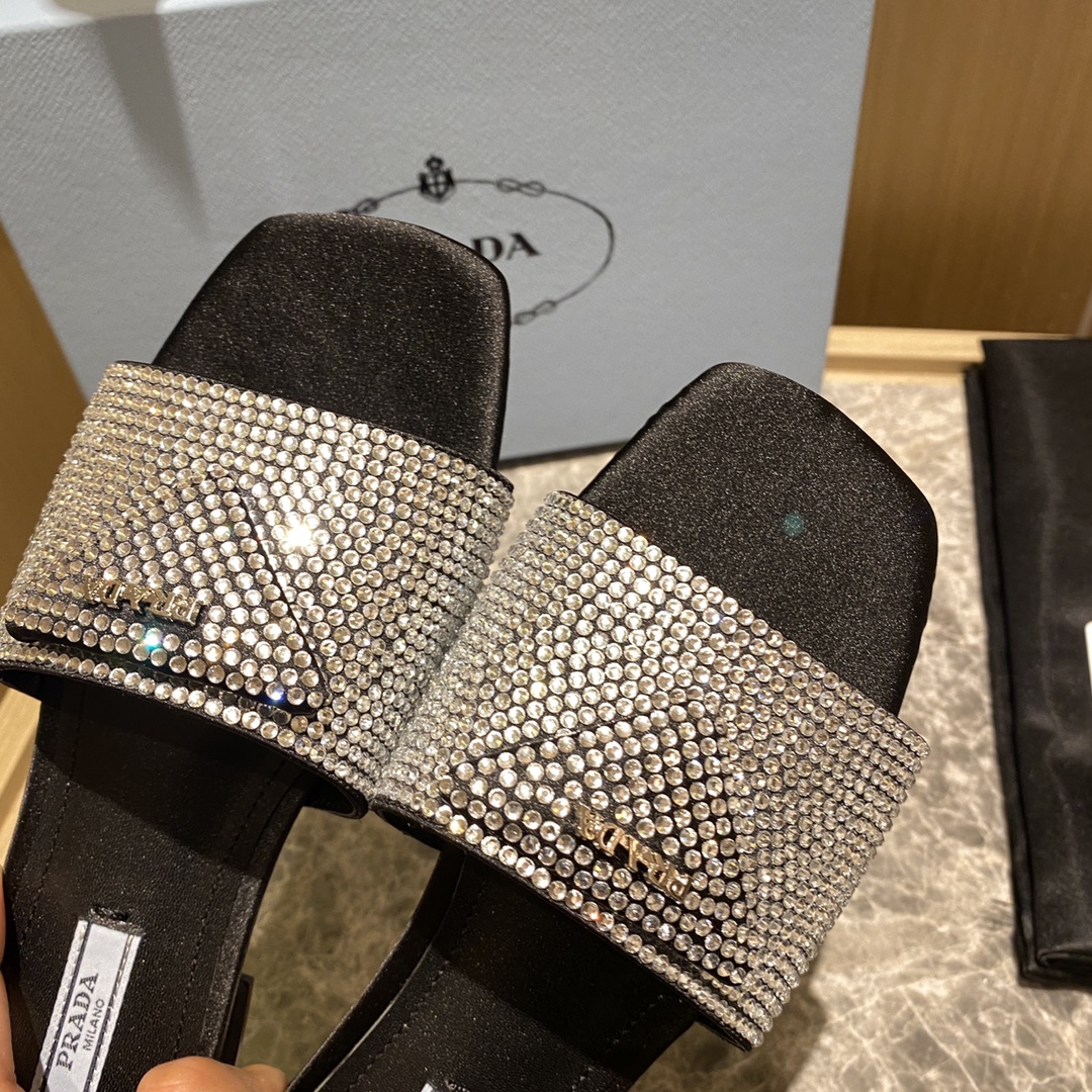 Top del mercado Prada/Prada 2022ss Full Diamonds Collection Brillantes zapatillas planas de punta cu