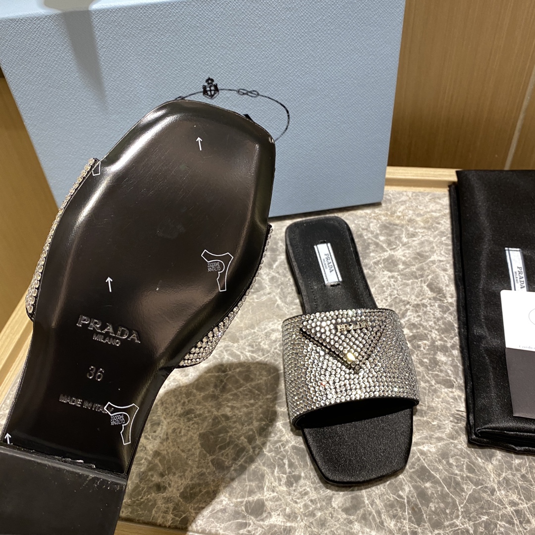 Top del mercado Prada/Prada 2022ss Full Diamonds Collection Brillantes zapatillas planas de punta cu