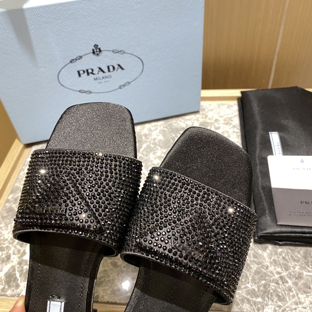 Top del mercado Prada/Prada 2022ss Full Diamonds Collection Brillantes zapatillas planas de punta cu