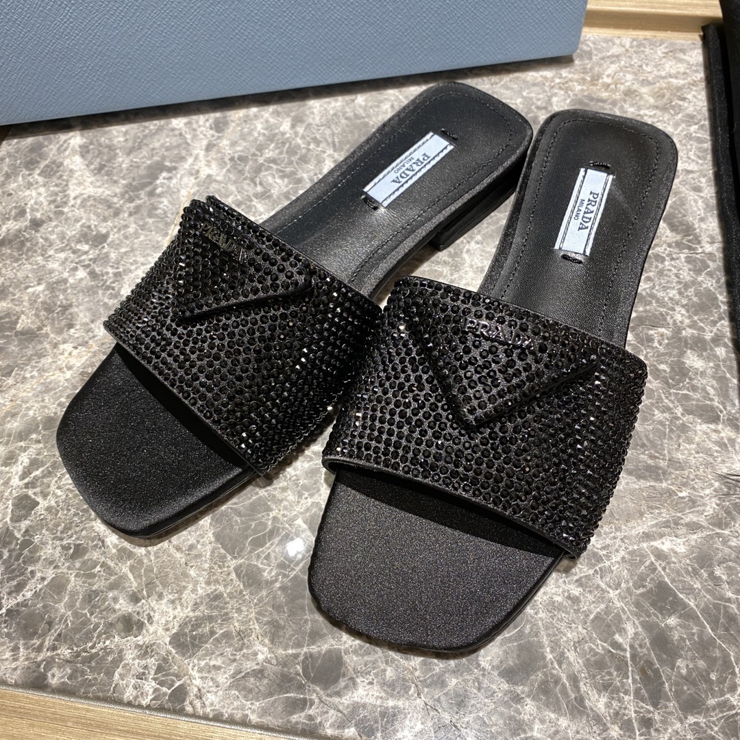 Top del mercado Prada/Prada 2022ss Full Diamonds Collection Brillantes zapatillas planas de punta cu
