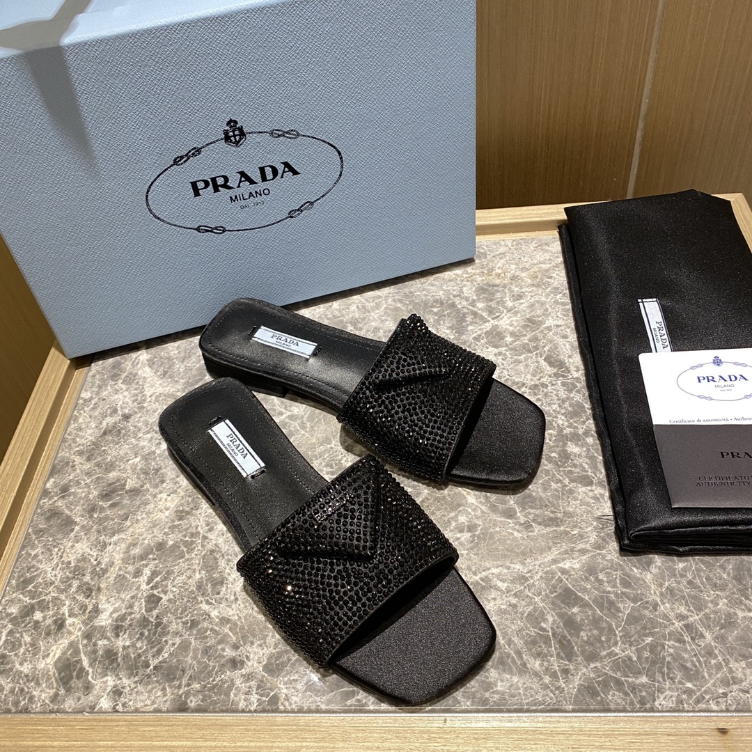 Top del mercado Prada/Prada 2022ss Full Diamonds Collection Brillantes zapatillas planas de punta cu