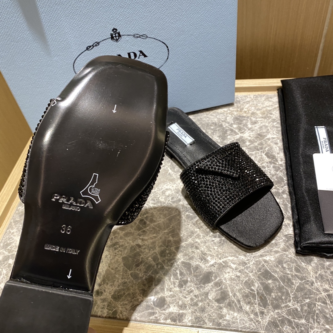 Top del mercado Prada/Prada 2022ss Full Diamonds Collection Brillantes zapatillas planas de punta cu