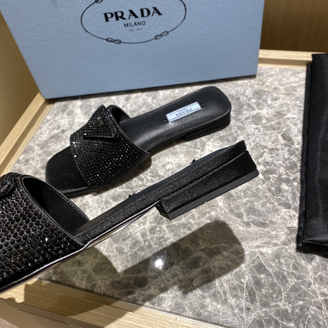 Top del mercado Prada/Prada 2022ss Full Diamonds Collection Brillantes zapatillas planas de punta cu